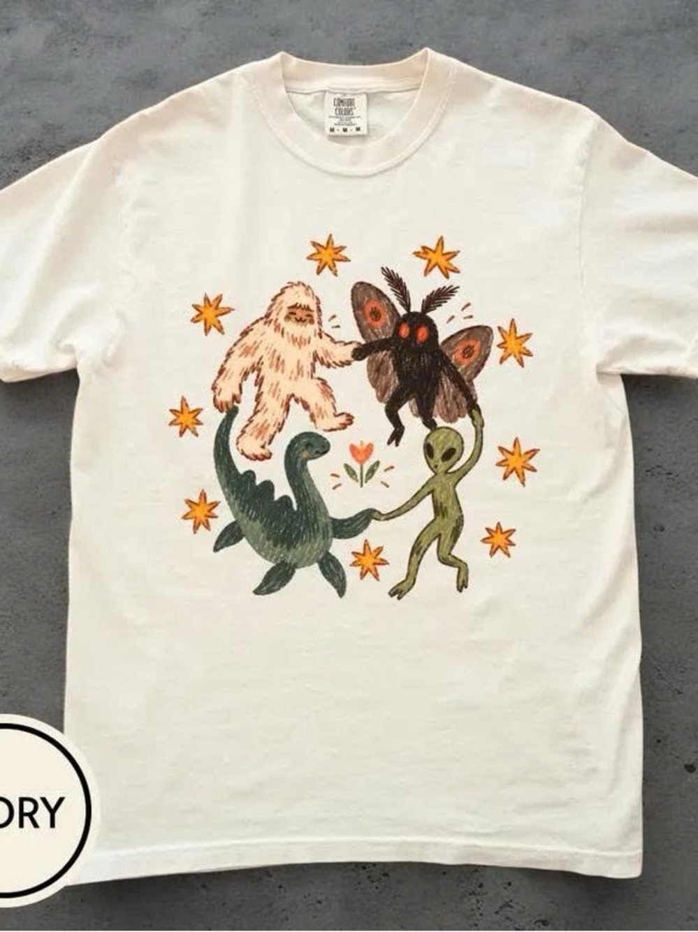 Crewneck T-Shirt with Cream Monster Graphic - Unbranded